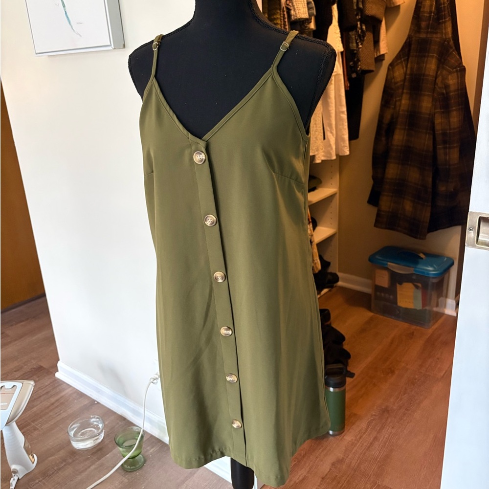 Olive Green Button-Front Slip Dress